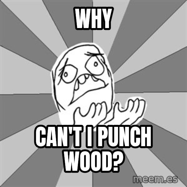 Whyyy??? meme: Why / Can't i punch wood?