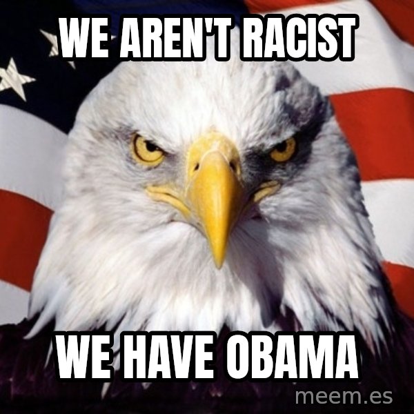 American Pride Eagle meme: We aren't racist / we have obama