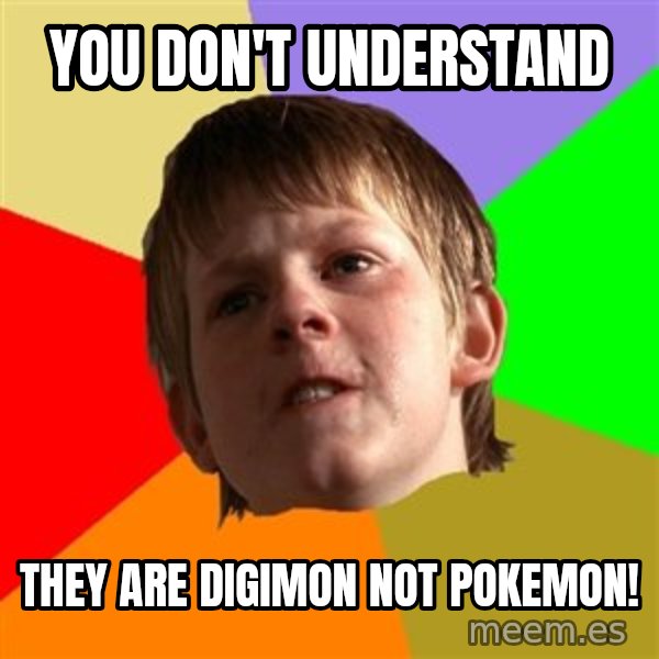 Angry School Boy meme: YOU DON'T UNDERSTAND / THEY ARE DIGIMON NOT POKEMON!