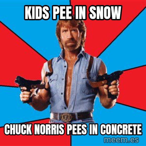 Chuck Norris  meme: Kids pee in snow / Chuck norris pees in concrete