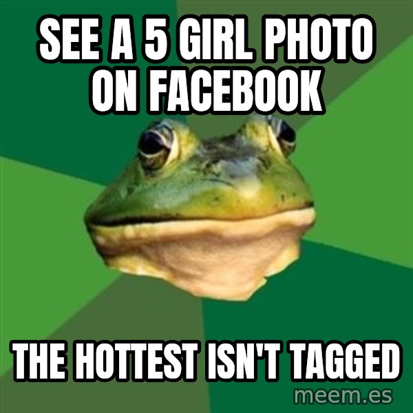 Foul Bachelor Frog meme: see a 5 girl photo on facebook / the hottest isn't tagged