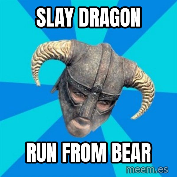 skyrim stan meme: Slay dragon / run from bear