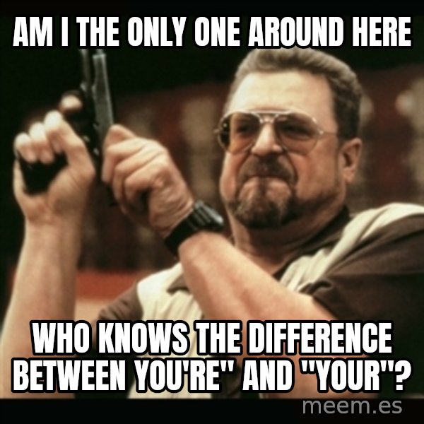 am i the only one around here meme: Am I the only one around here / who knows the difference between You're" and "your"?