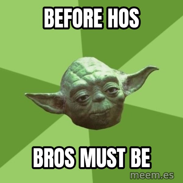 Advice Yoda Gives meme: BEFORE HOS / BROS MUST BE