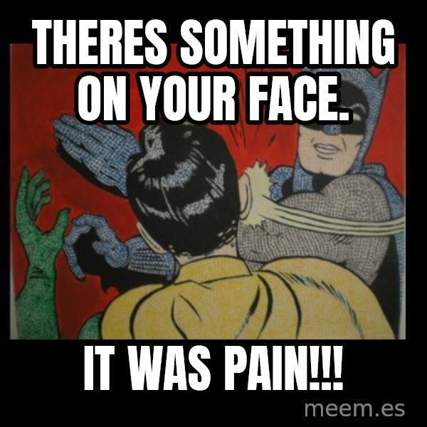 batman slap robin meme: Theres something on your face. / It WAS PAin!!!