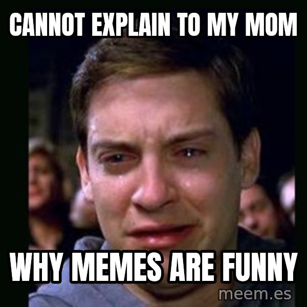 crying peter parker meme: cannot explain to my mom / why memes are funny
