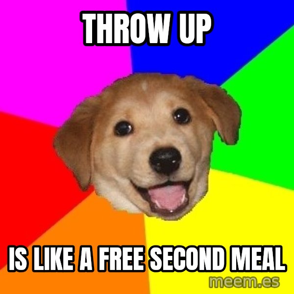 Advice Dog meme: throw up / is like a free second meal
