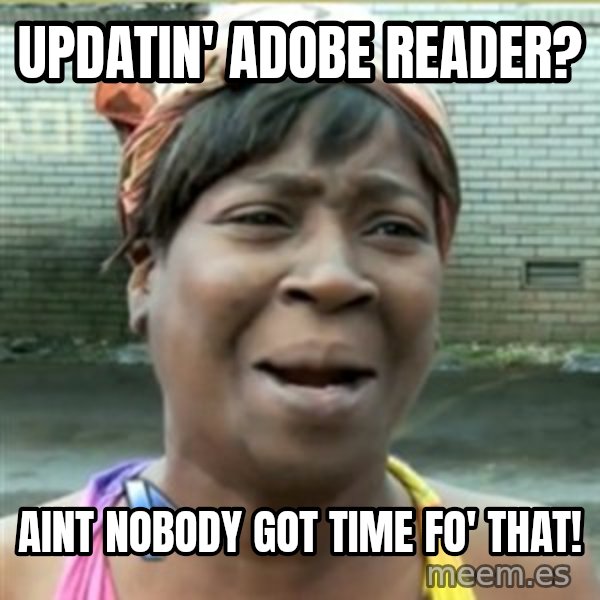 Ain't Nobody got time fo that meme: Updatin' adobe reader? / Aint nobody got time fo' that!