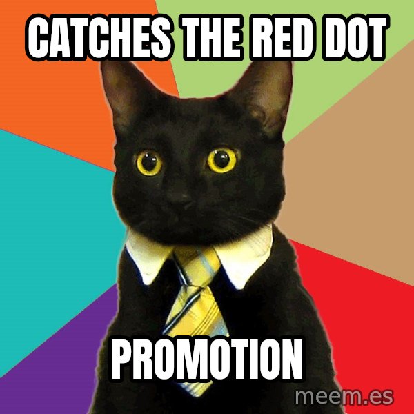 Business Cat meme: Catches the red dot / promotion