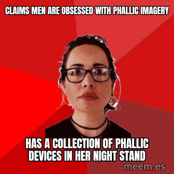 Liberal Douche Garofalo meme: claims men are obsessed with phallic imagery / has a collection of phallic devices in her night stand