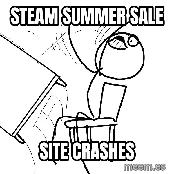 Desk Flip Rage Guy meme: STEAM SUMMER SALE / SITE CRASHES