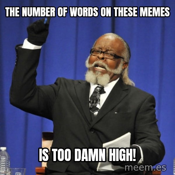 Rent Is Too Damn High meme: The number of words on these memes / Is too damn high!