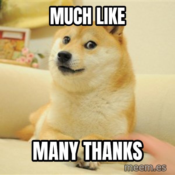 so doge meme: Much like / Many thanks
