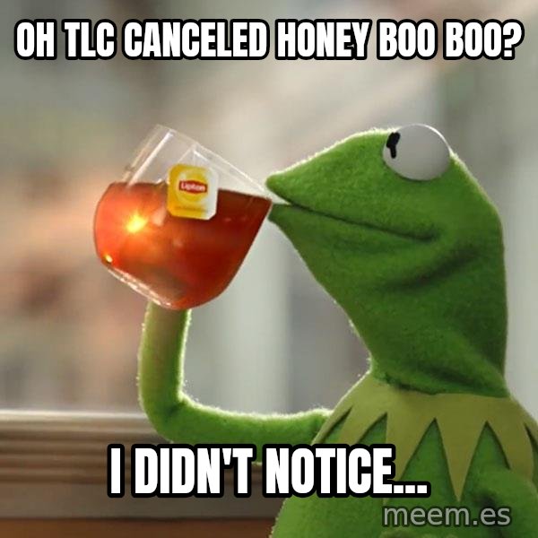 Kermit The Frog Drinking Tea meme: Oh TLC canceled Honey Boo Boo? / I didn't notice...
