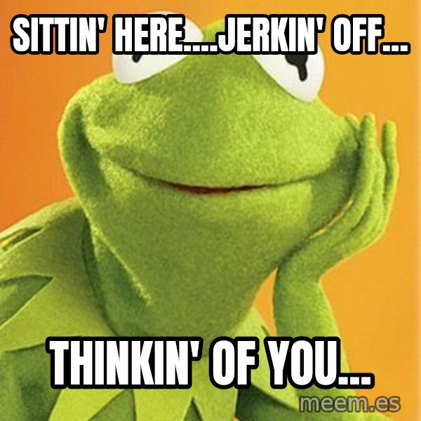 Kermit the frog meme: sittin' here....jerkin' off... / thinkin' of you...