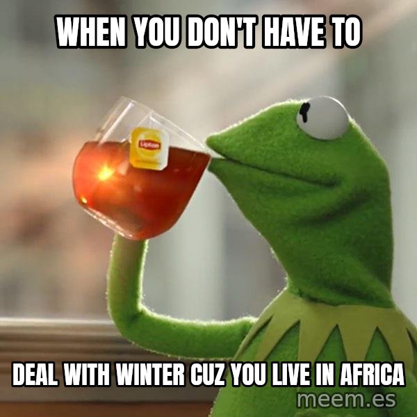 Kermit The Frog Drinking Tea meme: When you don't have to / deal with winter cuz you live in africa