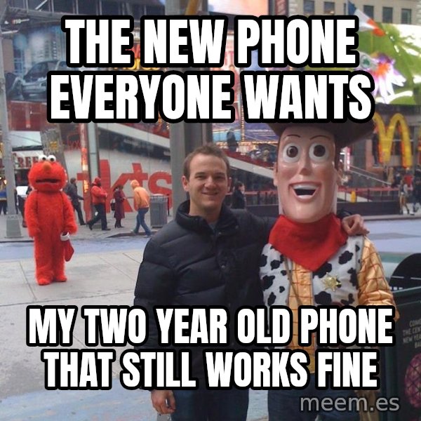 Devastated Elmo meme: The new phone everyone wants / My two year old phone that still works fine