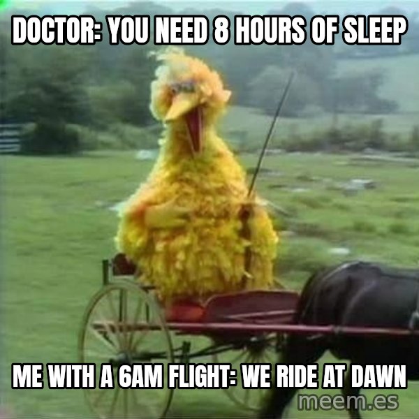We Ride At Dawn meme: Doctor: you need 8 hours of sleep / Me with a 6am flight: we ride at dawn