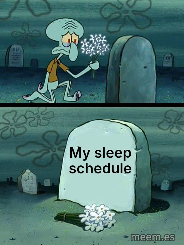 Here Lies Squidward's Hopes and Dreams meme: My sleep schedule
