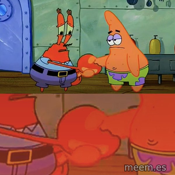 Mr. Krabs and Patrick Handshake meme template